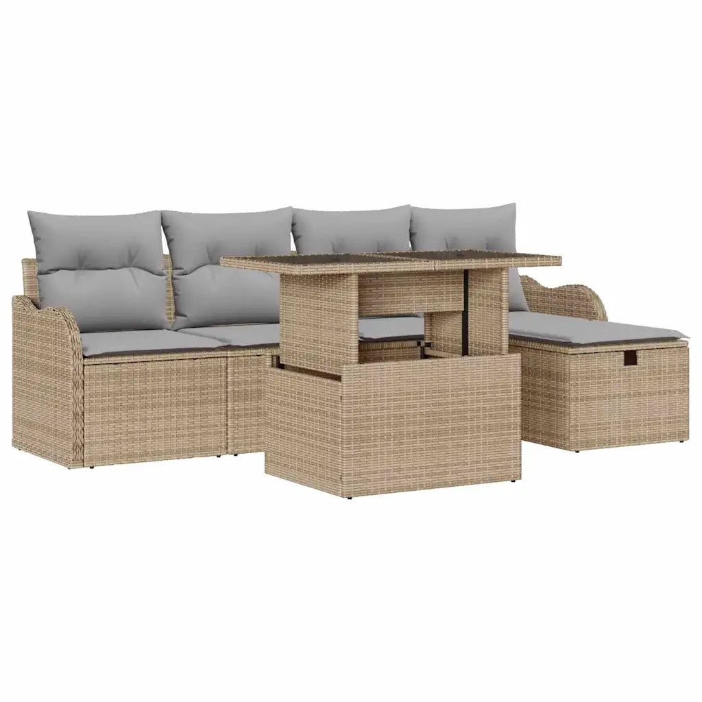 vidaXL Set Divano da Giardino con cuscino 6 pcs Beige Poly Rattan