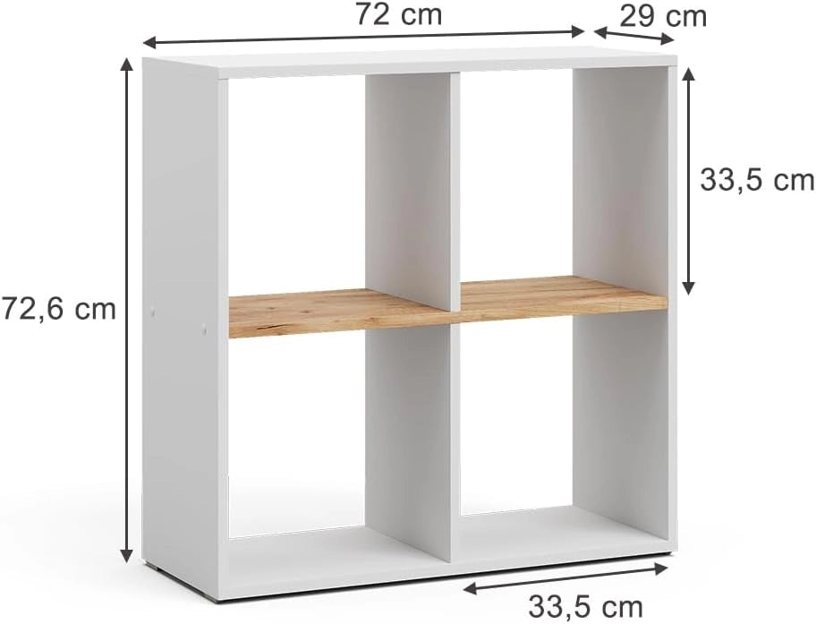 Scaffale Tetra, Rovere bianco/dorato, 72 x 72.6 cm, per la conservazione e l’esposizione di libri o scatole decorative
