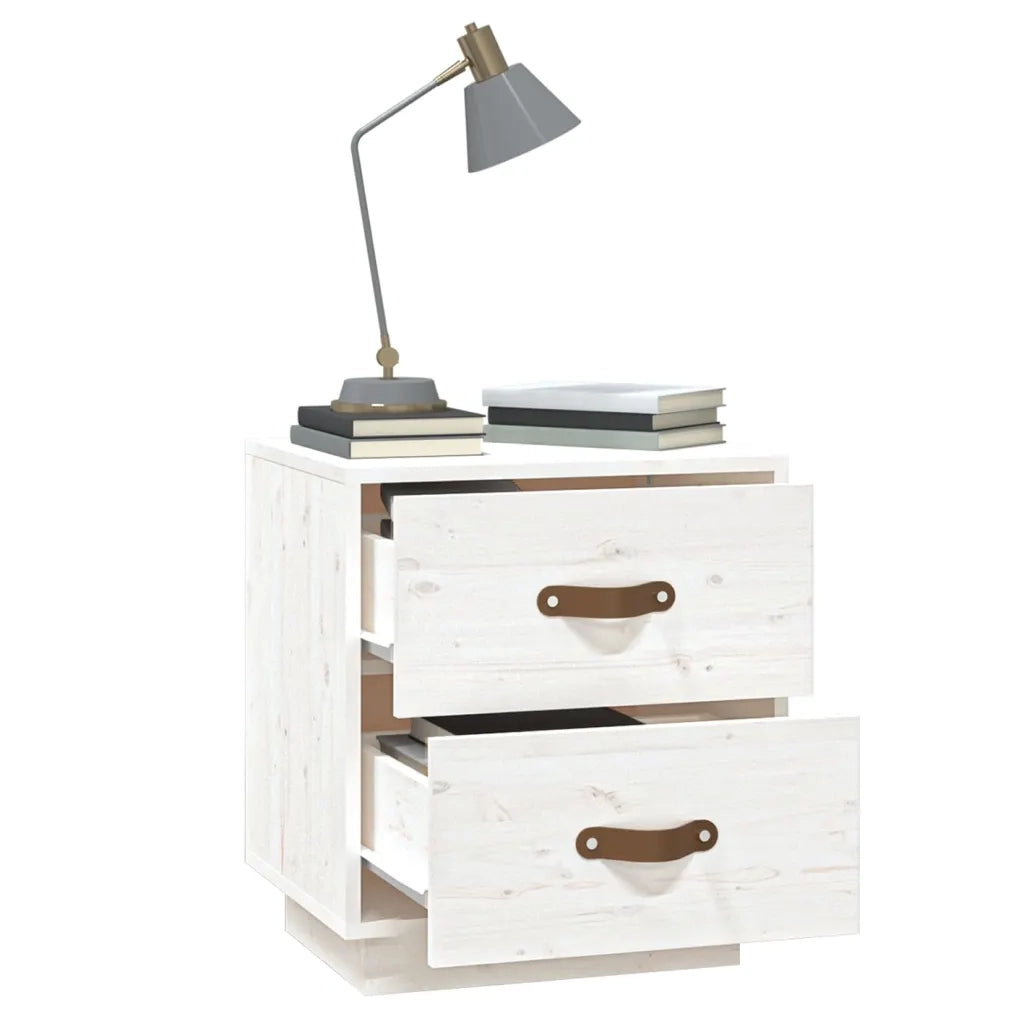 Comodini Bianchi 2 pz 40x34x45 cm in Legno Massello di Pino 818328