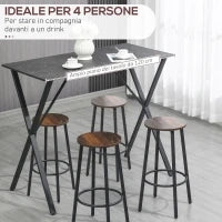 Bancone Bar Tavolo Alto Stile Industriale Effetto Marmo, Legno e Acciaio 120x60x102 cm, Nero