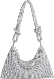 Borsa da sera con pietre di strass - Borsa - Borsa glitterante con pietre di strass - borsa da sera - clutch per donne - Clutch glitter - borsa da sera - Con cinturino regolabile - Per festa & matrimonio - per una serata fuori - 25x16cm - Argento