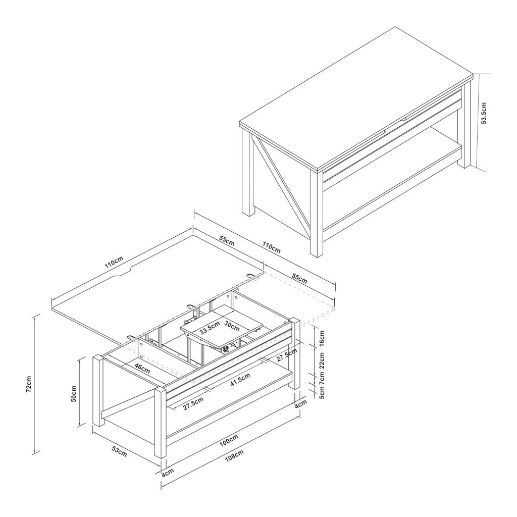 Tavolino/consolle 110 x 55 x 54 cm effetto noce bianco 03_0010802