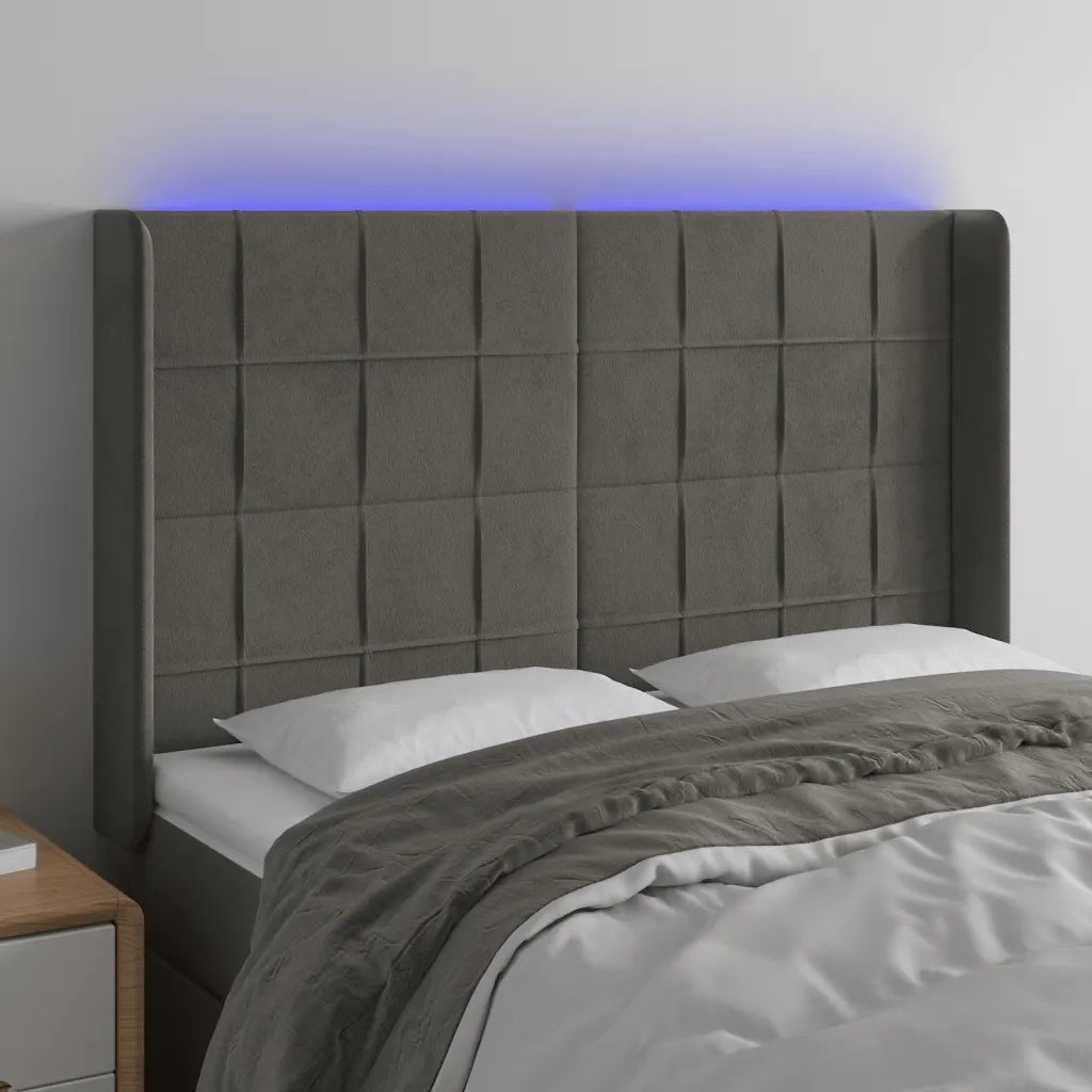 Testiera | Testata a LED Grigio Scuro 147x16x118/128cm in Velluto