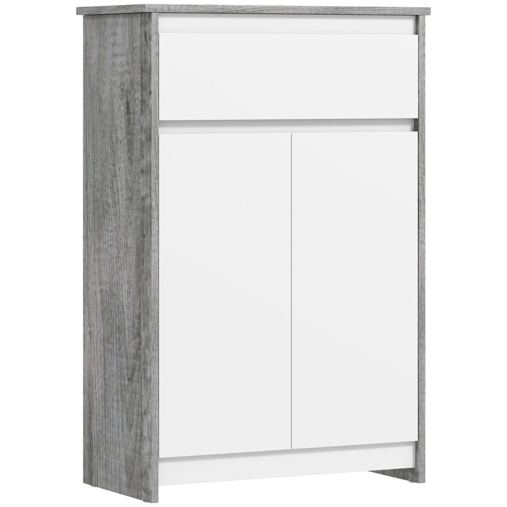 Mobile Bagno Autoportante 60x30x90 cm con Cassetto e Ante Doppie in Legno Grigio e Bianco
