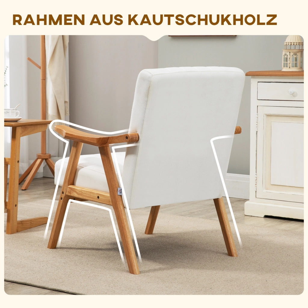 POLTRONA Lounge stile Skandi 68x74x82 cm in legno, bianco crema