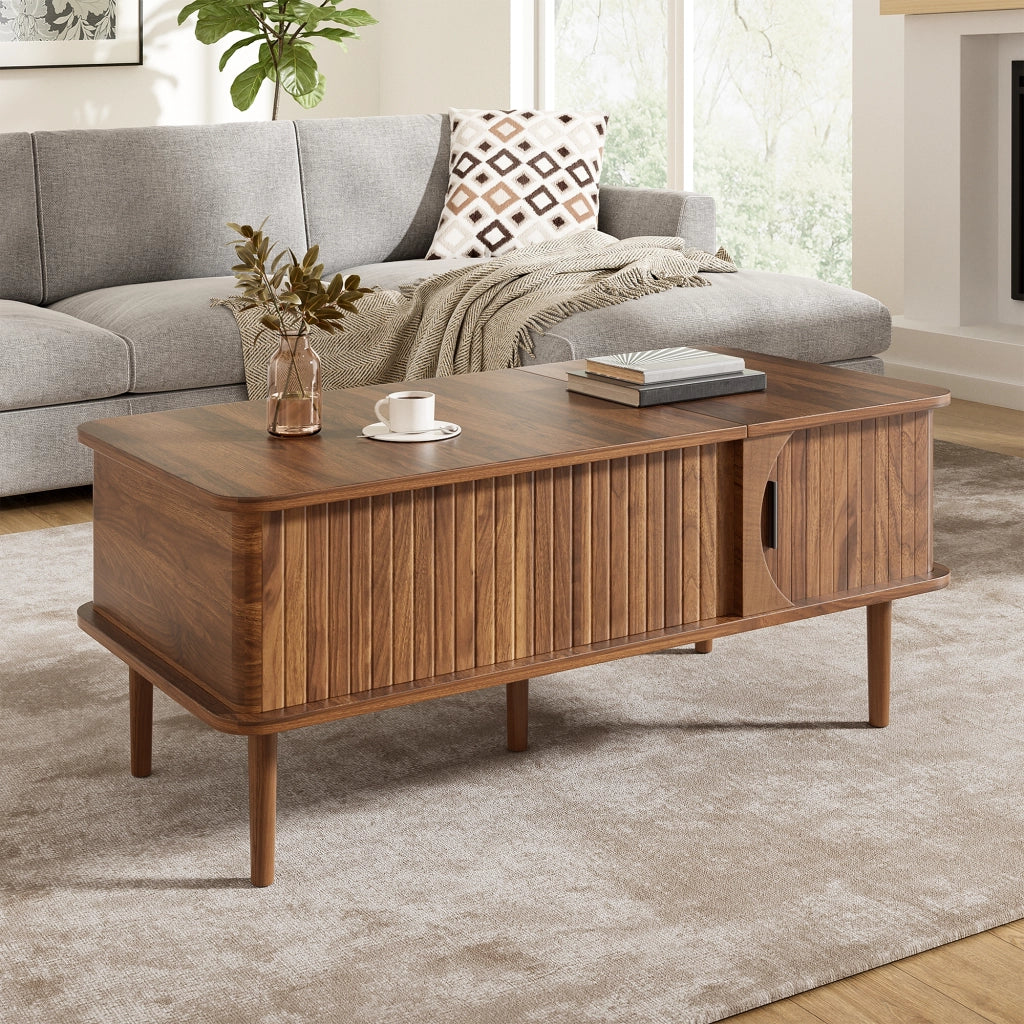 Tavolino da caffè 100x48x55.5 cm con piano sollevabile in MDF noce