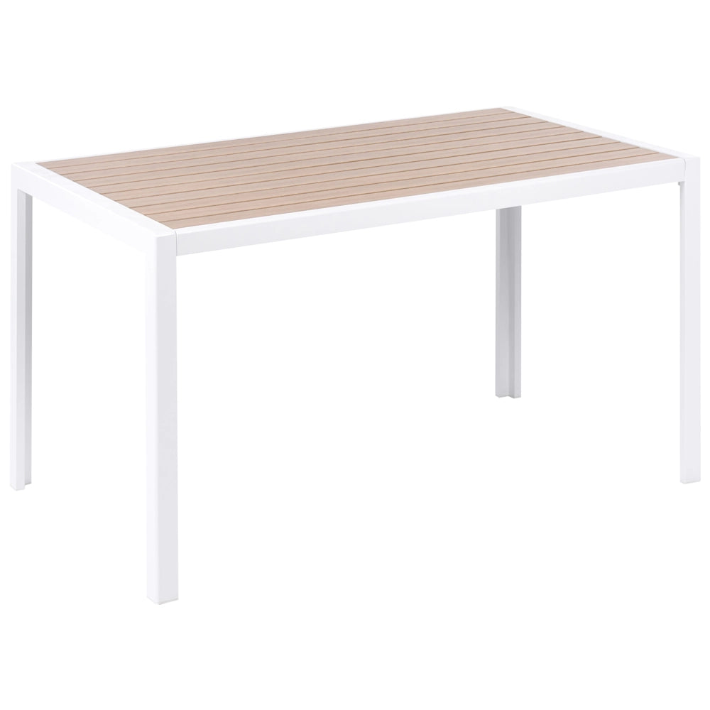 Set da pranzo da giardino 4 pezzi Tavolo e sedie bianchi e grigi Piano a doghe con cuscini Struttura in alluminio Patio esterno Moderno