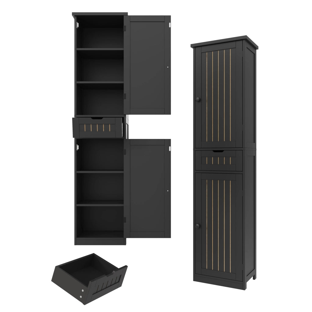 Credenza 40x30x170 cm con 4 ripiani regolabili e sistema antiribaltamento in MDF nero