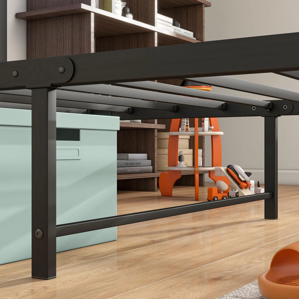 LETTO 90x200 cm con contenitore, metallo e MDF, nero, USB e LED