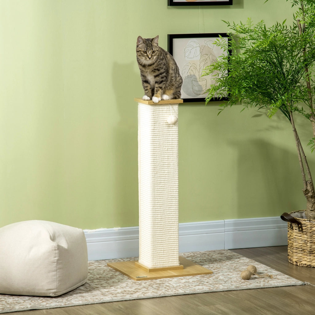 Tiragraffi per Gatti con Giocattoli ¨C Xylo ¨C 38x38x80 cm Beige Naturale
