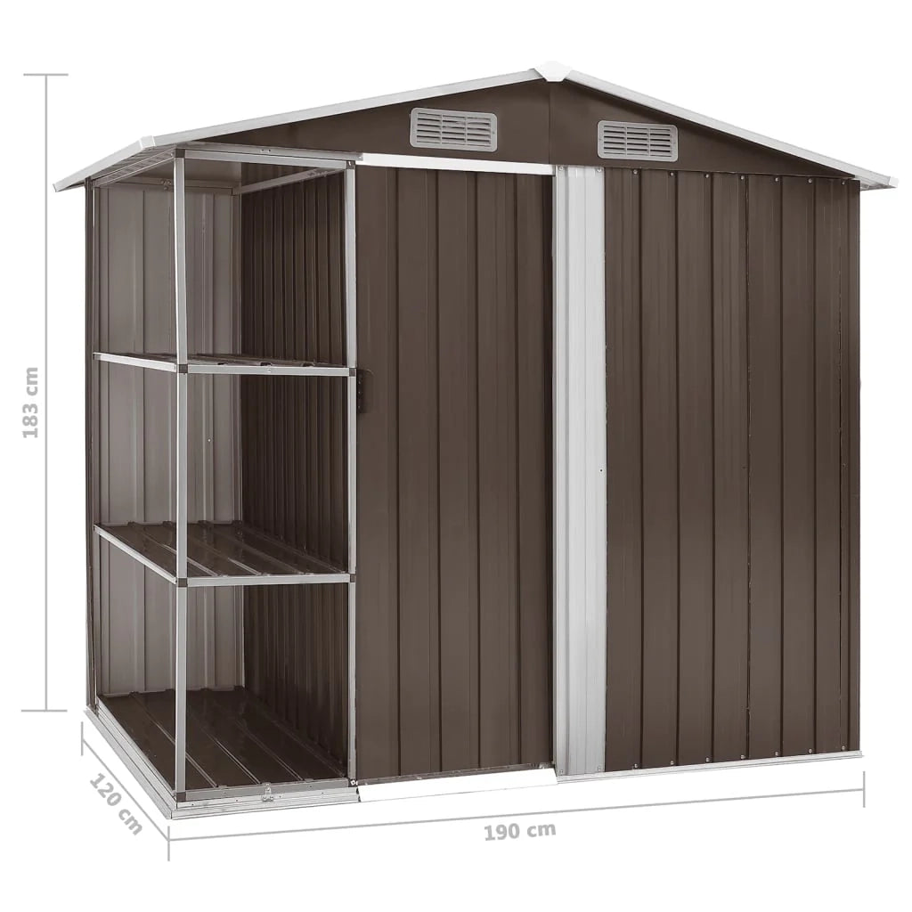 Casetta da giardino cabina ripostiglio casetta da esterno robusta casetta per attrezzi con ripiano 205 x 130 x 183 cm ferro marrone 02_0022224
