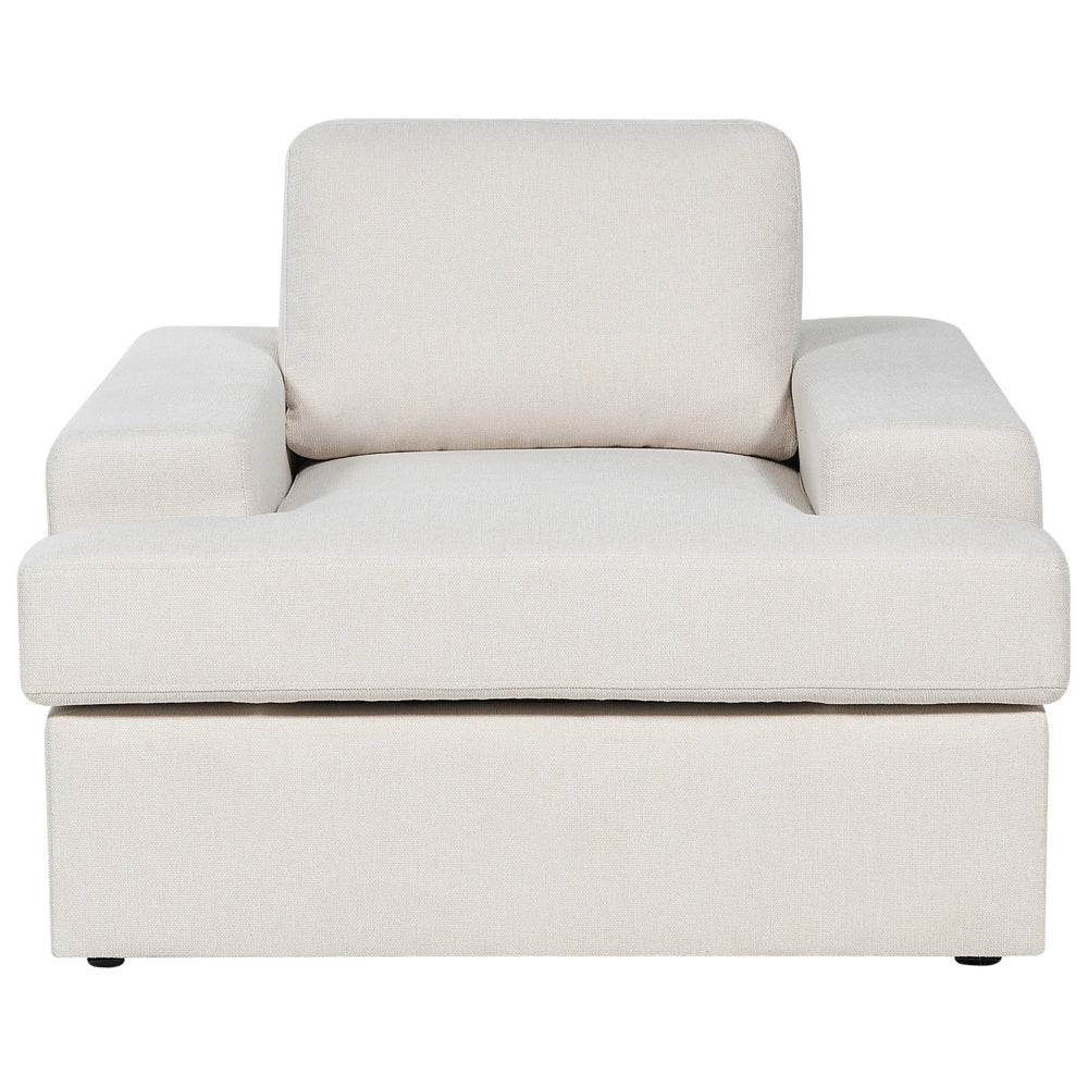 Set da salotto in tessuto beige chiaro imbottito a 4 posti con poltrona, schienale imbottito, divano classico per il soggiorno.
