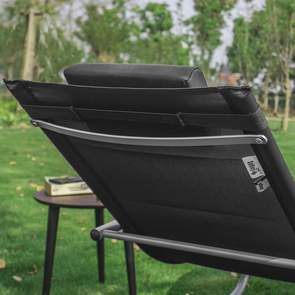 SoBuy Lettino Sdraio da Giardino a Dondolo - Sedia a Dondolo da Esterno in Textilene Nero con Telaio in Metallo, 150x63x87cm, Lettino Prendisole per Terrazza, Piscina, Patio, OGS28-SCH