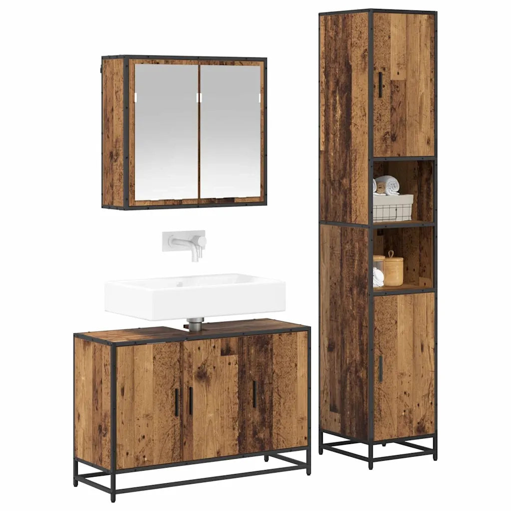 Set di mobili per il bagno con lo scaffale 3 pcs Legno vecchio 3402396