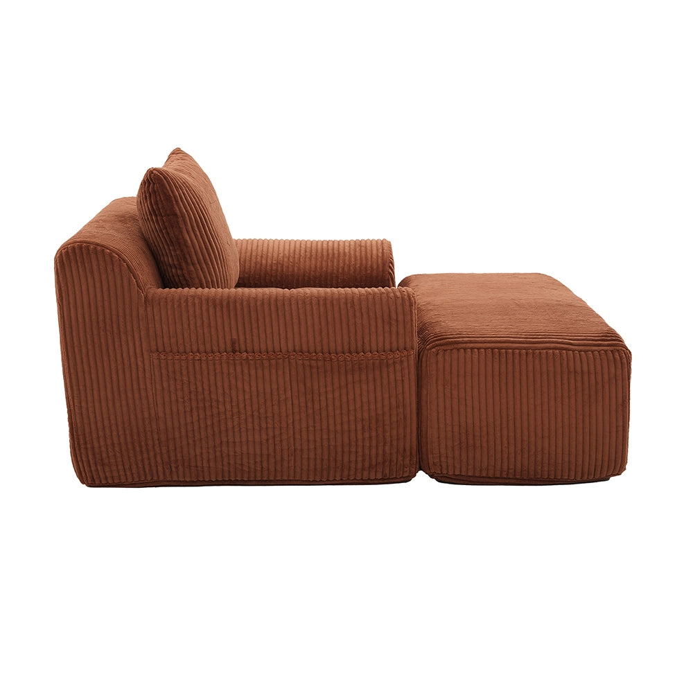 Poltrona oversize - Xylo - Velluto costato con tasche laterali, pouf e nessun assemblaggio