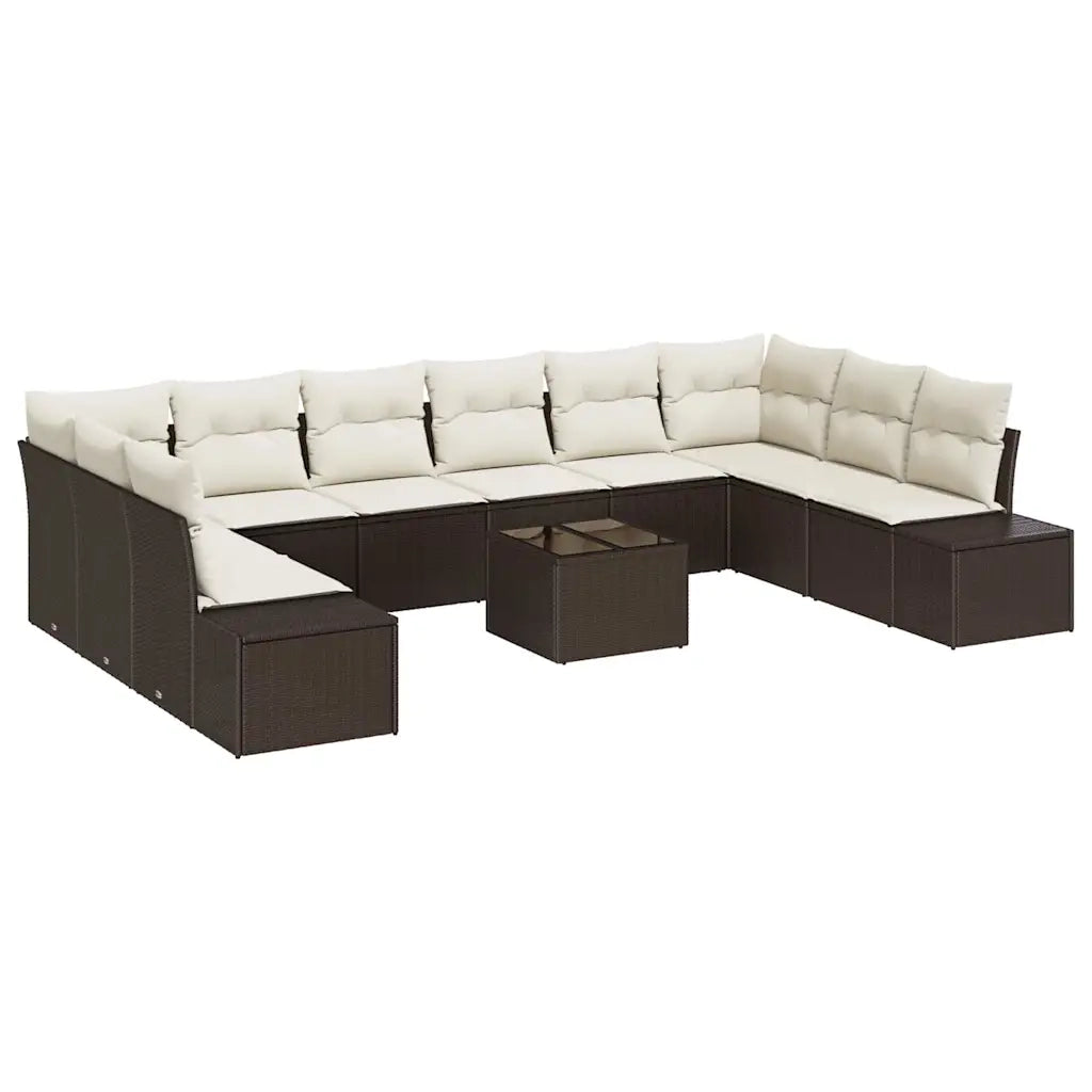 Set Divano da Giardino 10 pcs Marrone e Crema Polyrattan 3355917