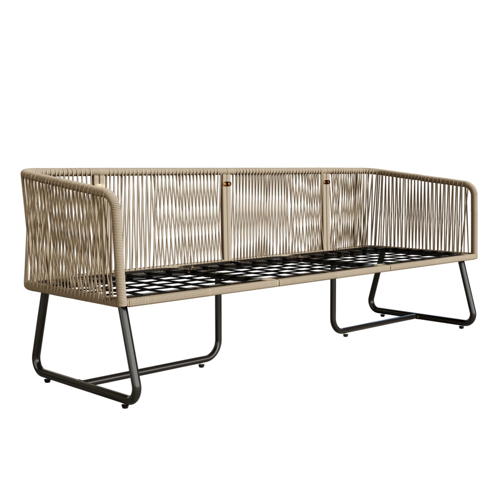 Set di mobili da giardino con telaio in ferro zincato set di mobili da giardino con corda gambe regolabili tavolo di vetro liscio set di 5 persone inclusi tutti i cuscini e lo schienale beige