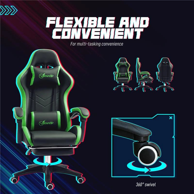 SEDIA DA GAMING CON ALTEZZA REGOLABILE E SCHIENALE RECLINABILE, 65X65X121-129 CM, NERO E VERDE