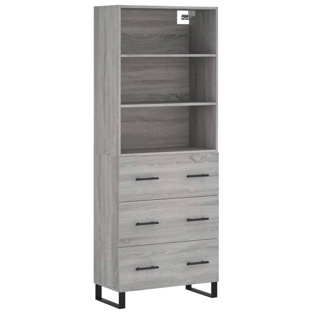 Buffet credenza cassettiera armadio mobile contenitore organizer cucina soggiorno salotto rovere Sonoma alto 69,5 x 34 x 180 cm legno ingegnerizzato grigio 02_0035439