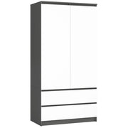 Armadio AKORD S90 Grigia Grafite 90 cm 2 ante 2 cassetti inserto frontale Bianco 90x51x180 cm