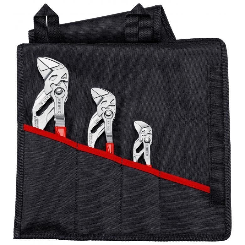 Knipex 00 19 55 S6 Set di Pinze Regolabili 3 Pezzi con Custodia Arrotolabile Lunghezze 125 180 250 mm Materiale Acciaio al Cromo-Vanadio Impugnatura Rivestita in Plastica Funzione Cricchetto Tipo di Mascelle Lisce Parallele Colore Rosso
