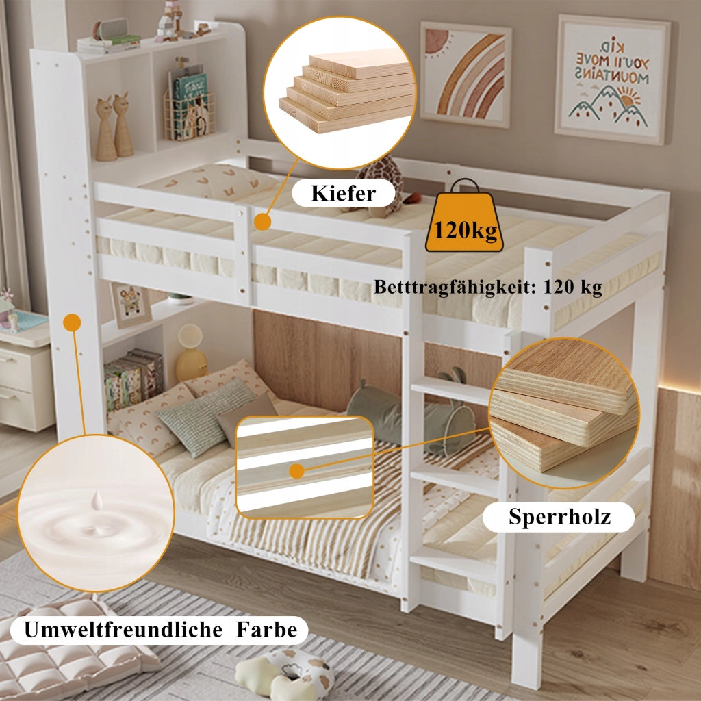 Letto a castello con scaffali - Xylo - 90x200 - Bianco