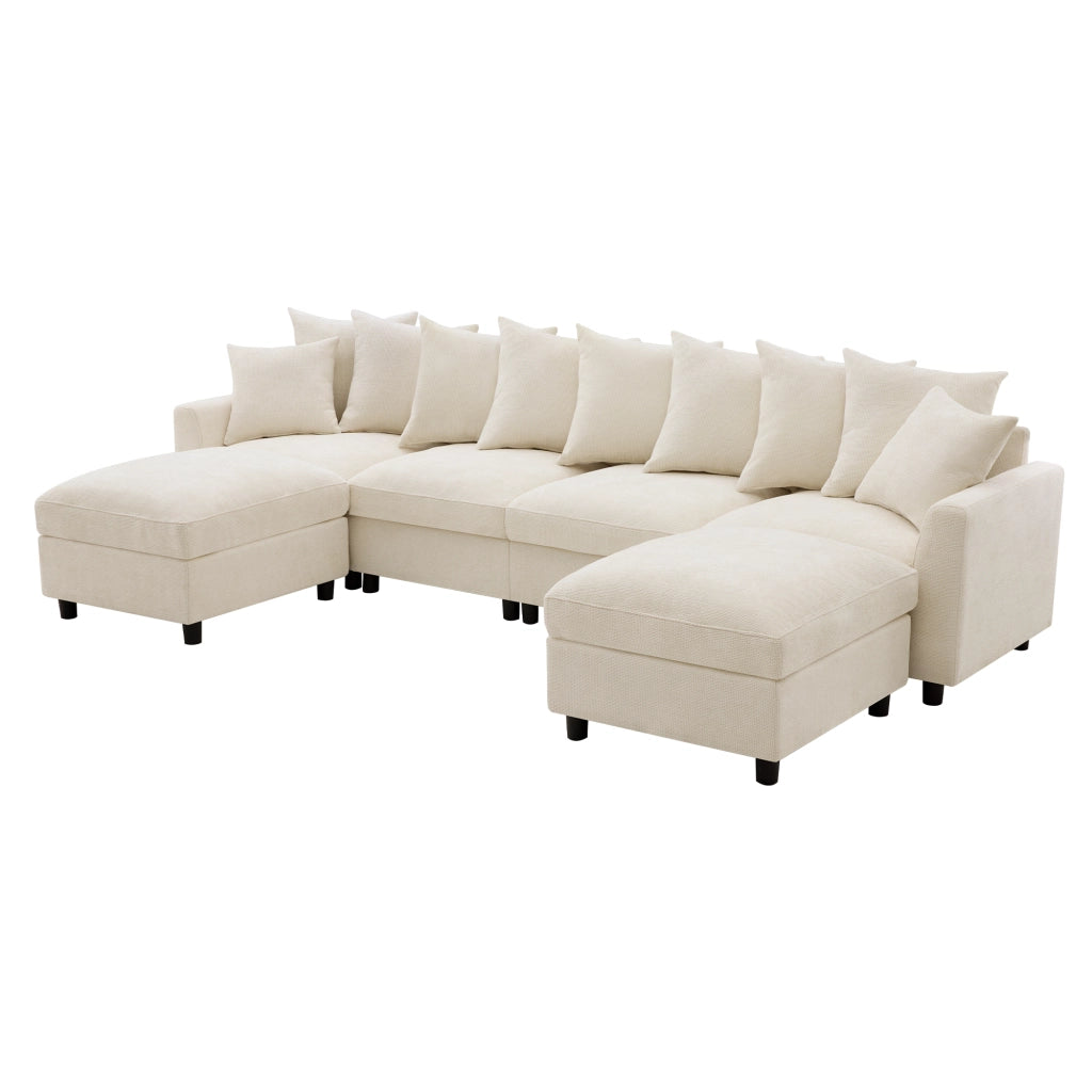 Divano angolare modulare 6 posti - con 10 cuscini e moduli flessibili - in chenille beige