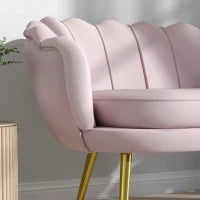 Divanetto 2 Posti in Stile Industrial Chic in Tessuto Effetto Velluto e Metallo, 130x77x77 cm, Rosa