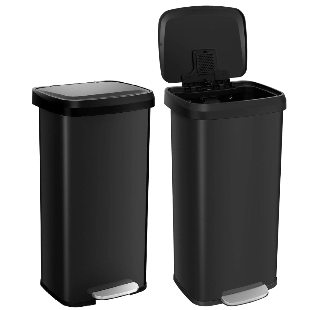 Pattumiera da Cucina da 50 L, con Coperchio e Pedale, in Acciaio Inox e Plastica, con Scomparto per Deodorazione, 41 x 39 x 61 cm (Argento, 50L)