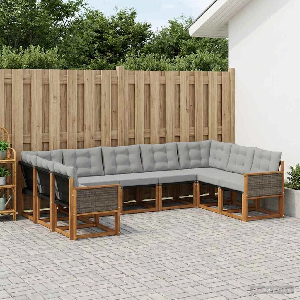 Set di divani da esterno 9 pz Naturale e Grigio chiaro 3382203