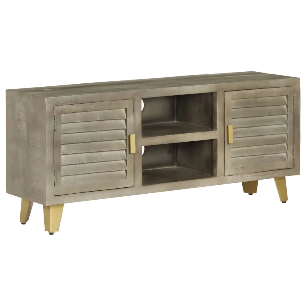 Mobile TV/credenza design pratico legno massello di mango grigio con dettagli in ottone 110 cm 2502186/2
