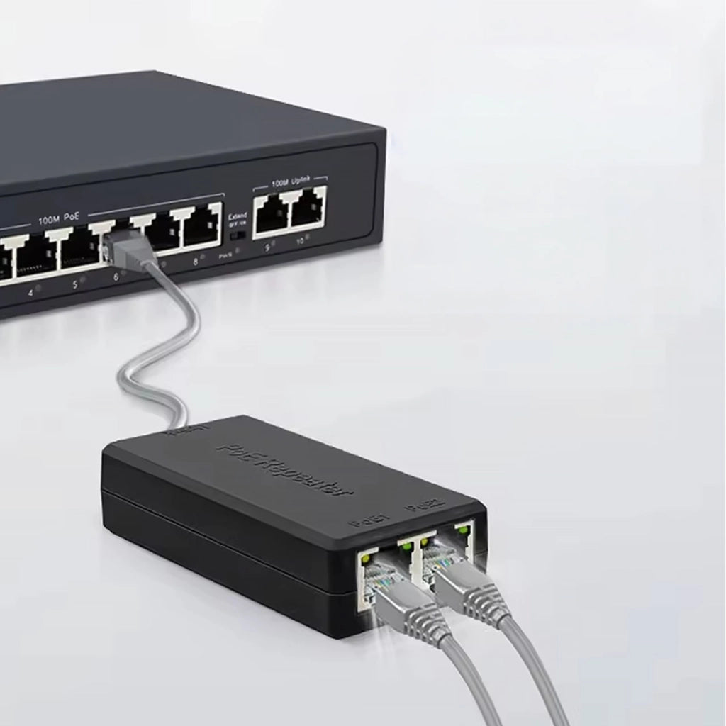 Ripetitore POE 1x IN 2x OUT – Gigabit 100M | IEEE802.3af/at, 30W, ABS | Plug&Play per Telecamere IP e Reti LAN