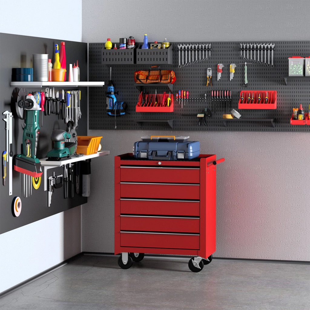 Carrello Porta Utensili con 5 Cassetti ¨C zephmum ¨C Acciaio Rosso 67.5x33x77cm