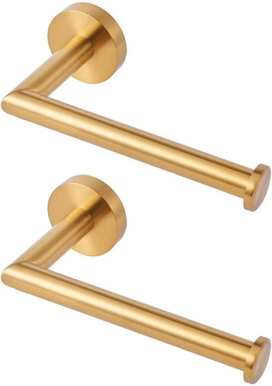 Supporter per Rotoli di Toilette in Oro, Supporter per Rotoli di Toilette in Acciaio Inox per Muratura, Supporter per Rotoli di Toilette per Bagno e Cucina, 2 Pezzi, Finitura a Borchie, Acciaio Inox.