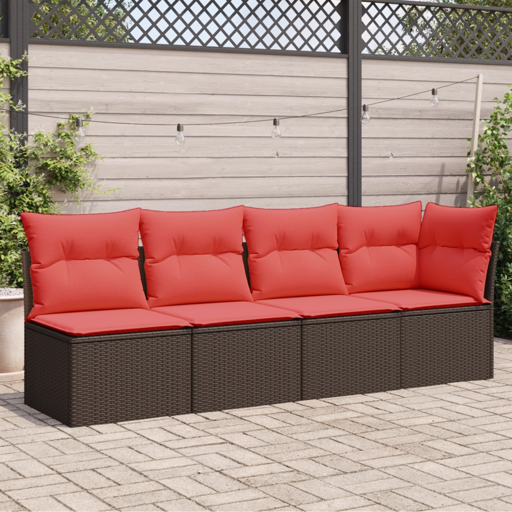 Divano da giardino con cuscini 4 posti marrone in polyrattan