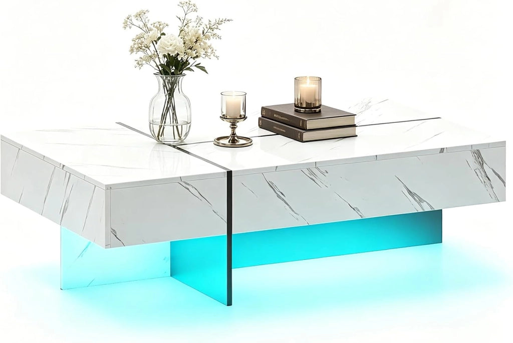 Tavolino Salotto Rettangolare con Luci LED, Tavolino da Caffè Moderno con 3 Cassetti e Piedini Antiscivolo, Luminosità e Colore Regolabili, per Soggiorno e Ufficio, 120 X 70 X 35 CM (Nero)