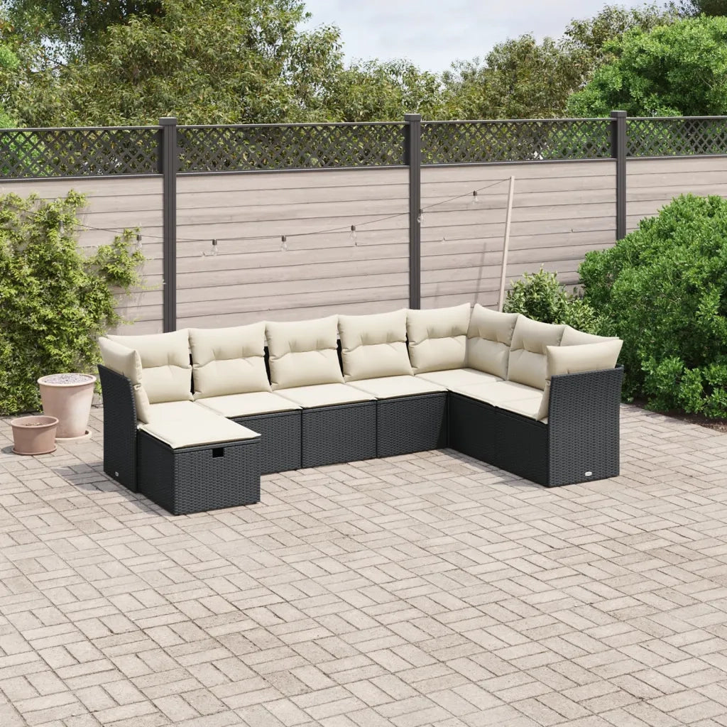Set Divani da Giardino con Cuscini 8 pz Nero in Polyrattan 3263272