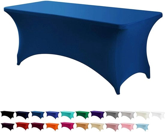 Tavolo estensibile da due pezzi [8 ft 96 pollici] Telaio in poliestere/espandex - lavabile in lavatrice e senza pieghe, adatto per matrimoni, feste, fiere e stand di vendita, colore classico blu.