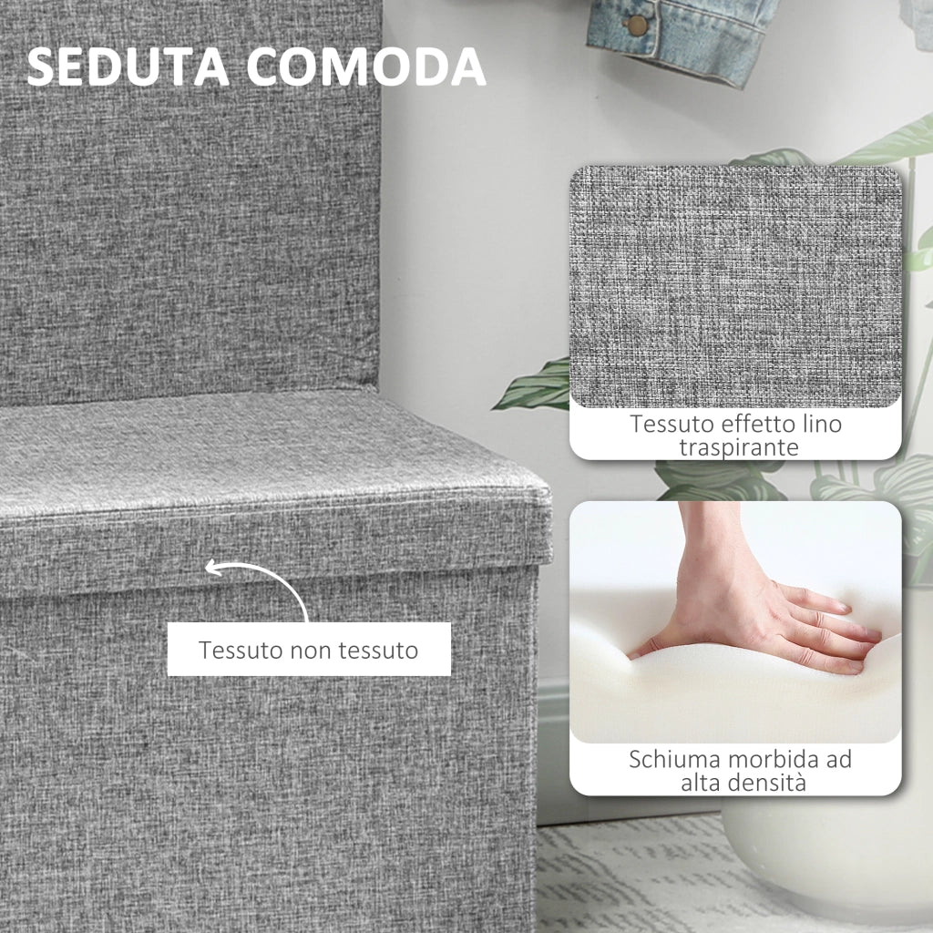 Panca Contenitore 76x50x73 cm con Schienale e Vano da 77L Rivestimento in Tessuto Grigio