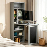 Scrivania pieghevole a parete con libreria e lavagna per home office, in MDF e legno, nero, 98 × 51 × 153 cm