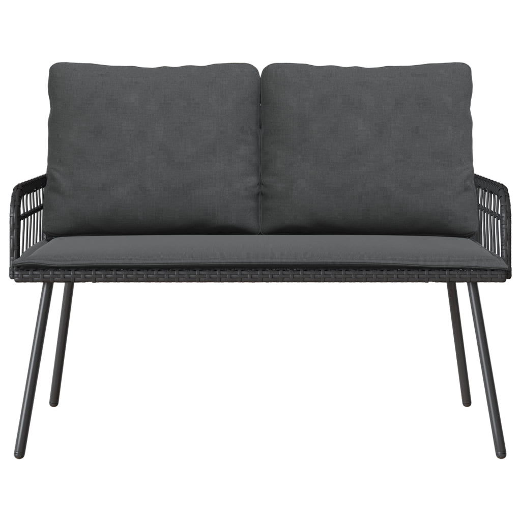 Set da pranzo da giardino con cuscini in polyrattan nero