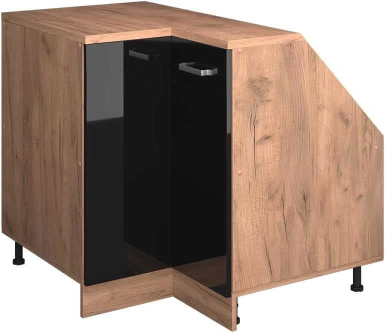 Mobile sottotetto Mobile angolare Rion, Nero lucido, 75.6 x 81.6 cm con 1 porta, carcassa dell’armadio profondità 60 cm, adatto per il salvaspazio sotto tetti spioventi