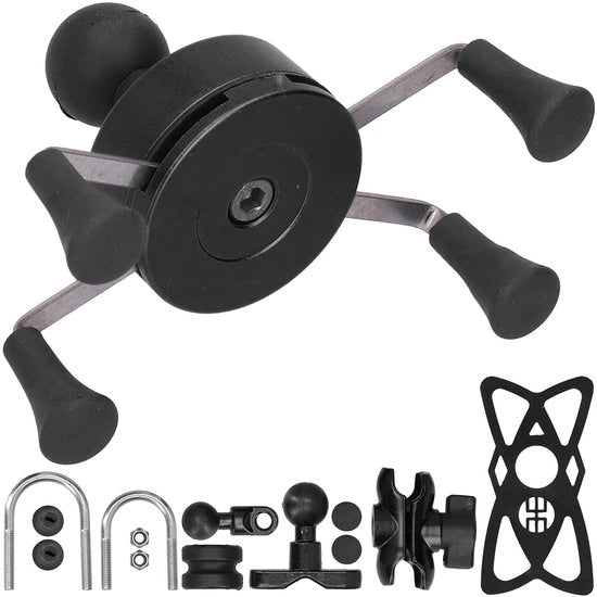 Supporto universale per smartphone - Supporto per smartphone con X-Grip - Regolabile - In plastica/metallo - Incluso 13 accessori - Supporto per smartphone per motocicletta