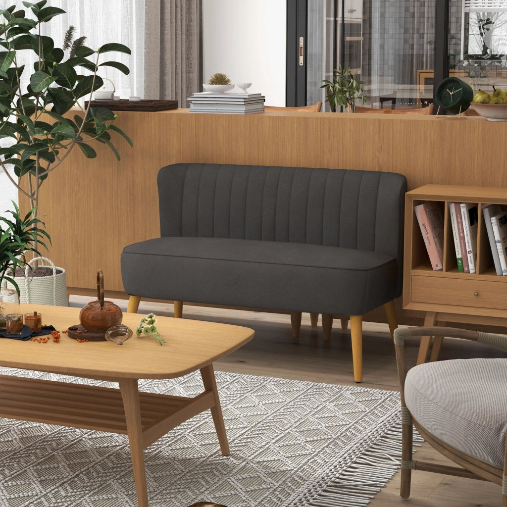 Divano a 2 posti compatto con seduta imbottita e schienale morbido in poliestere grigio scuro 117 × 56,5 × 77 cm