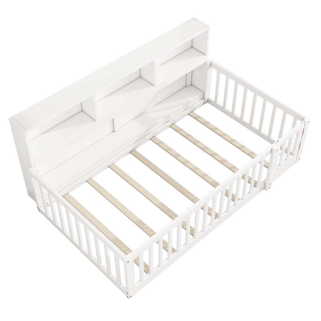 Letto daybed 90x200 cm in pino e MDF con sponde di sicurezza; bianco