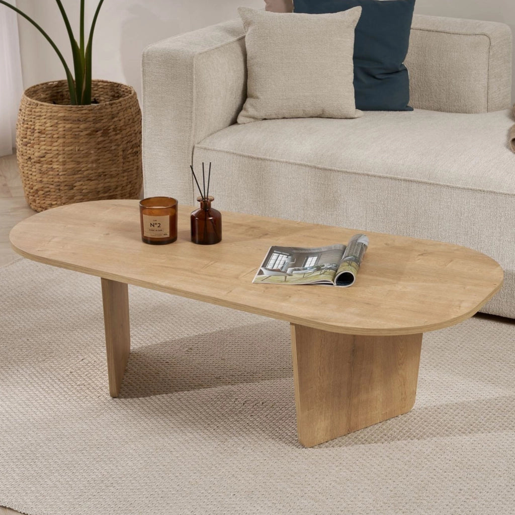 Dozza, Tavolino da Salotto Forma Ovale, 130x65x40h cm Marrone Rovere