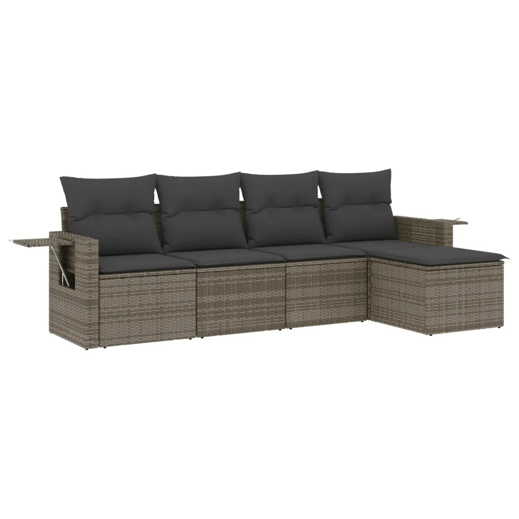 Set Divano da Giardino 5 pz | Set Salotto da Giardino con Cuscini Grigio in Polyrattan