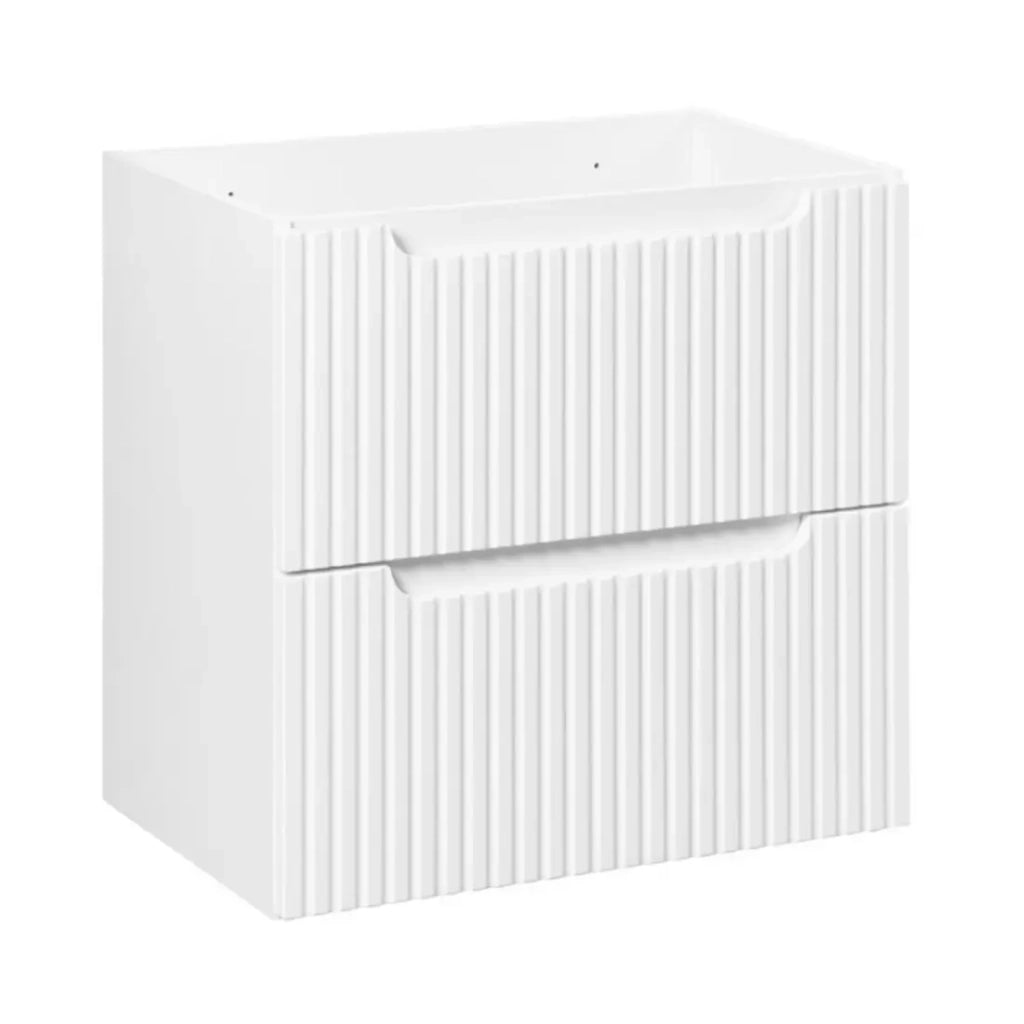 Set bagno sospeso VANO bianco 60cm: mobile sottolavabo con cassetti scanalati + lavabo incassato bianco