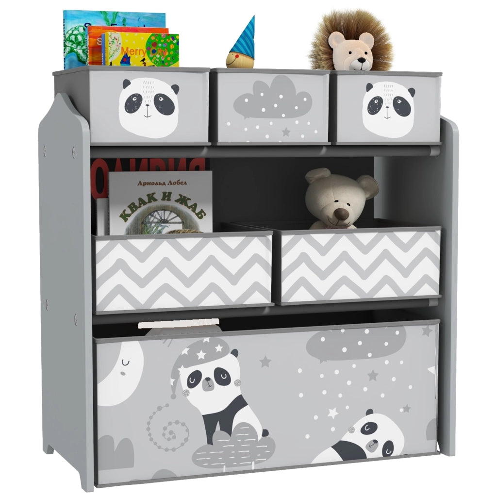 Scaffale Portagiochi per Bambini ¨C Xylo ¨C 6 Contenitori Tessuto Grigio 63x30x66cm