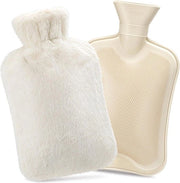 Bottiglia di acqua calda da 2 litri premium con gomma naturale e pelo di velluto finte per il comfort e il rilassamento, ideale come regalo - bianco